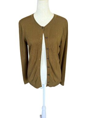 Ann Taylor Loft Petites women's brown long sleeve button down knit sweater SP